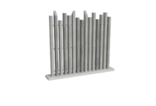 clôture sans poteaux en pvc gris cérusé ajourée coupe irrégulière biseautée