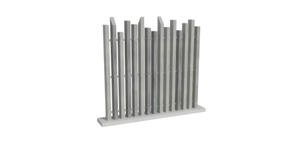 clôture sans poteaux en pvc gris cérusé ajourée coupe irrégulière biseautée