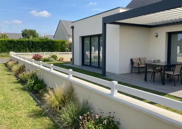 barrière décorative type ranch dans un jardin contemporain avec une pergola