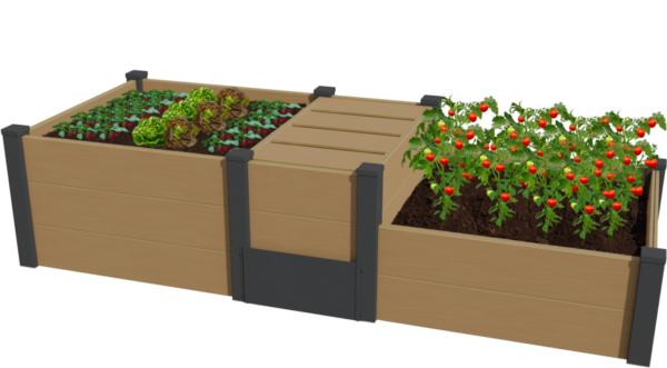 Carré potager composite beige modulable en escalier deux carré potager de 20 de haut et de 40 de haut avec intégré au centre un composteur
