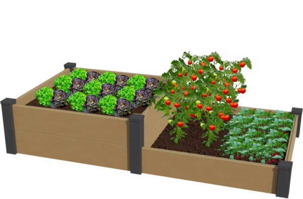 Carré potager composite beige modulable en escalier avec deux hauteurs différents, un carré potager de 20 de haut et un autre de 40 de haut