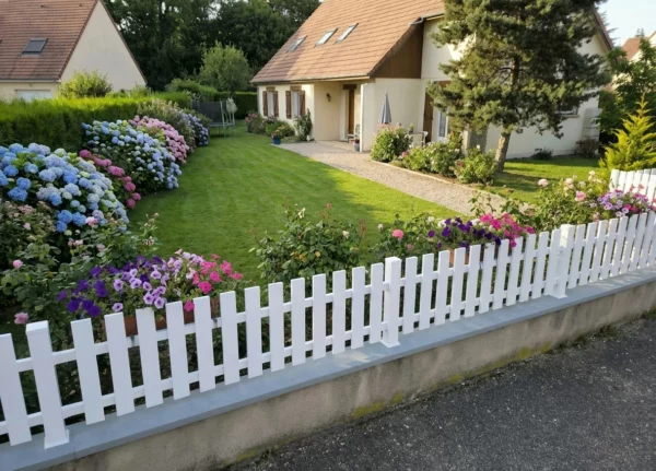 clôture ajourée dans le jardin d'une maison traditionnelle