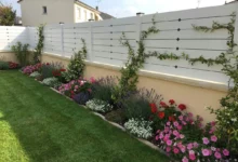 clôture occultante blanche installée sur un muret neuf crépis surmonté d'une couvertine