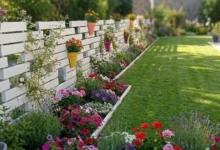 clôture personnalisée et déstructurée avec des pots de fleurs intégrés