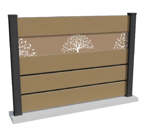 cloture-composite-brise-vue-beige-impression-arbre-insert-barcelos