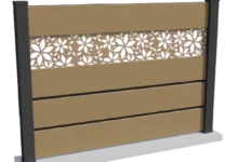 cloture-composite-brise-vue-beige-impression-fleurs-insert-barcelos