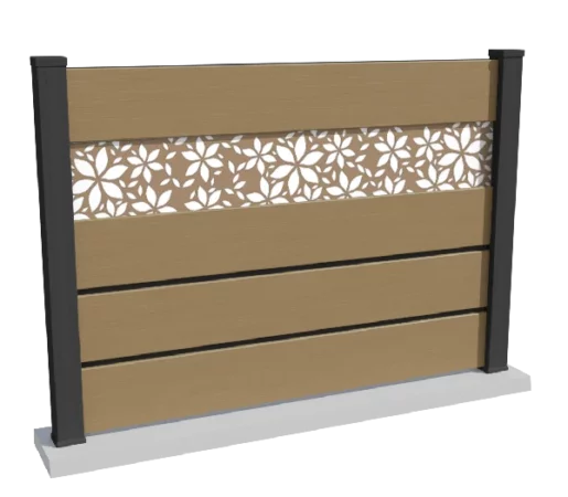 cloture-composite-brise-vue-beige-impression-fleurs-insert-barcelos