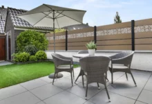 cloture-composite-brise-vue-beige-impression-florale-insert-barcelos