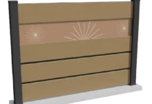 cloture-composite-brise-vue-beige-impression-soleil-insert-barcelos