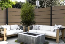 cloture-composite-brise-vue-beige-insert-aluminium-terrasse-faro