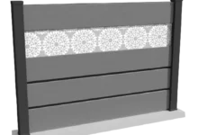 cloture-composite-brise-vue-gris-impression-arabesque-insert-barcelos