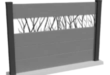 cloture-composite-brise-vue-gris-impression-branche-arbre-corvo