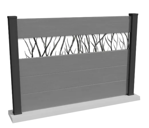 cloture-composite-brise-vue-gris-impression-branche-arbre-corvo