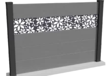 cloture-composite-brise-vue-gris-impression-florale-corvo