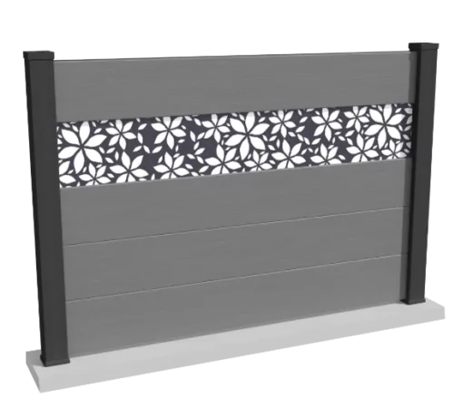 cloture-composite-brise-vue-gris-impression-florale-corvo