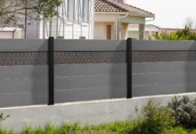 cloture-composite-brise-vue-gris-impression-hexagone-corvo