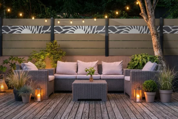 clôture beige posée sur un muret de nuit dans un style guinguette