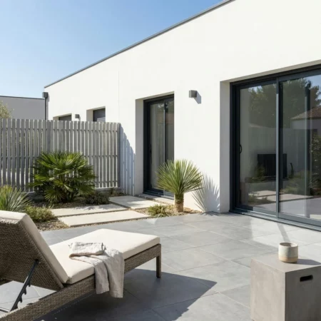 Clôture séparative grise prés d'une maison récente