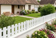 clôture ajourée droite installée prés d'une maison traditionnelle