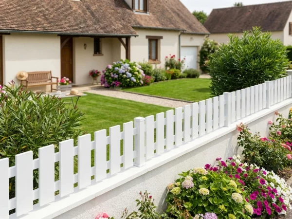 clôture ajourée droite installée prés d'une maison traditionnelle