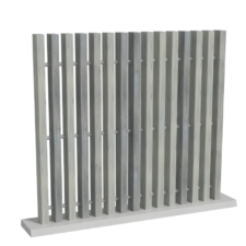 Clôture en pvc gris ajourée avec des lames verticales de 100 mm de large à la coupe droite