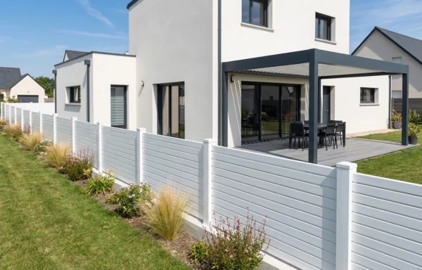 clôture en pvc blanc à côté d'une maison moderne