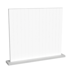 Clôture en pvc blanc brise-vue au style palissade avec des lames verticales de 50 mm de large à la coupe droite