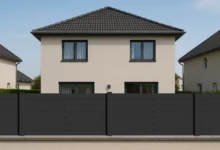 cloture-pvc-brise-vue-pvc-gris-anthracite-cavaliers-noir-installee-sur-muret-audace