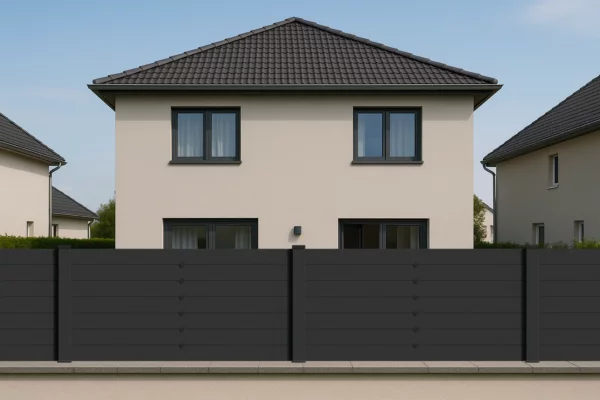 cloture-pvc-brise-vue-pvc-gris-anthracite-cavaliers-noir-installee-sur-muret-audace