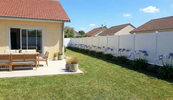 clôture mitoyenne fixée sur un petit soubassement béton