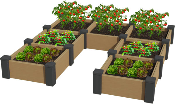 Mini carré potager 50x50 modulable en composite beige en forme de U idéal pour les petits espaces extérieurs