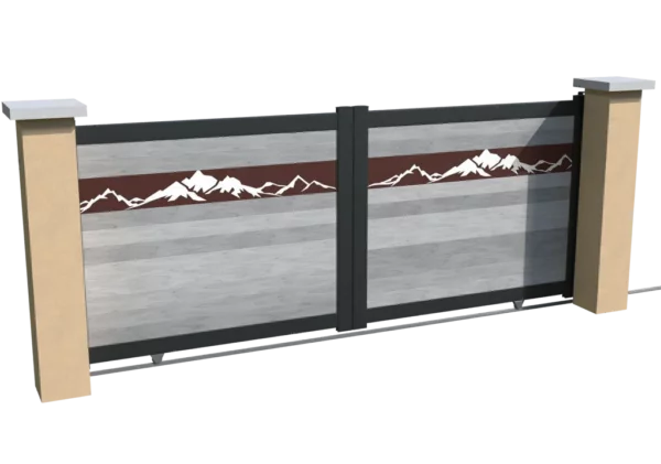 portail-aluminium-coulissant-gris-brise-impression-montagne-marron-heracles