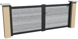 Portail battant non motorisable en aluminium brise-vue avec des lames pvc horizontales grises
