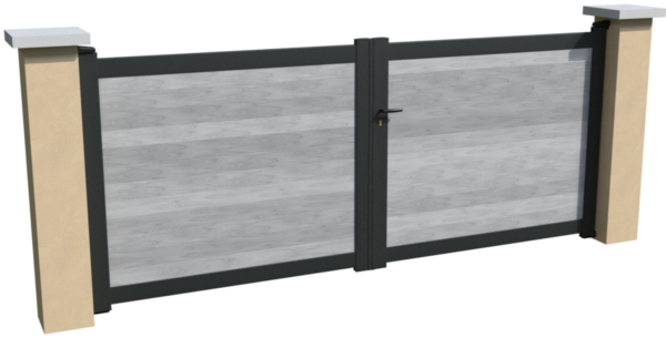 Portail battant non motorisable en aluminium brise-vue avec des lames pvc horizontales grises