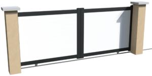 Portail coulissant non motorisable en aluminium brise-vue avec des lames pvc horizontales blanches
