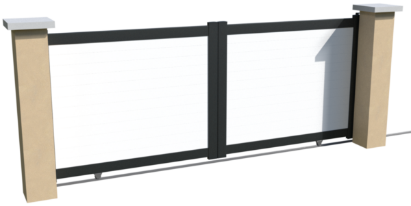 Portail coulissant non motorisable en aluminium brise-vue avec des lames pvc horizontales blanches