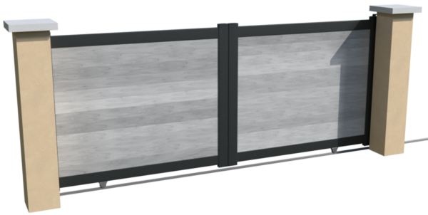 Portail coulissant non motorisable en aluminium brise-vue avec des lames pvc horizontales grises