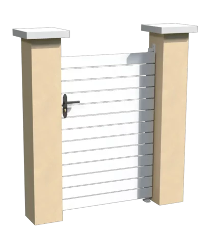 Portillon en pvc blanc ajouré avec un espacement de 10 mm entre chaque lames horizontales