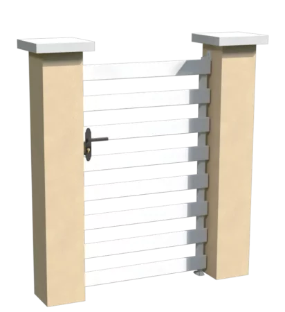 Portillon en pvc blanc ajouré avec un espacement de 100 mm entre chaque lames horizontales