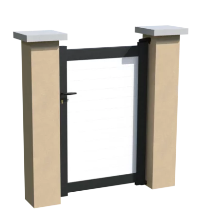 Portillon en aluminium brise-vue avec des lames pvc horizontales blanches