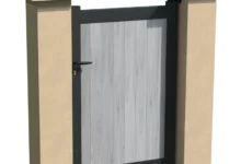 portillon-brise-vue-cadre-aluminium-pvc-gris-cachou