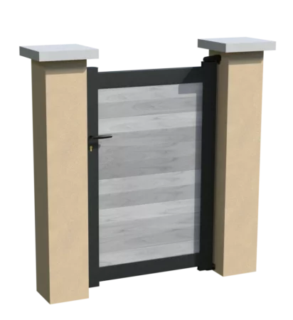 Portillon en aluminium brise-vue avec des lames pvc horizontales grises