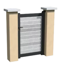 Portillon en aluminium ajouré avec un espacement de 20 mm entre chaque lames pvc horizontales grises