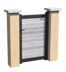 Portillon en aluminium ajouré avec un espacement de 20 mm entre chaque lames pvc horizontales grises