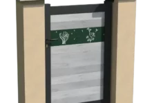 portillon-cadre-aluminium-brise-vue-pvc-gris-personnalisable-heracles-impression-herbaces