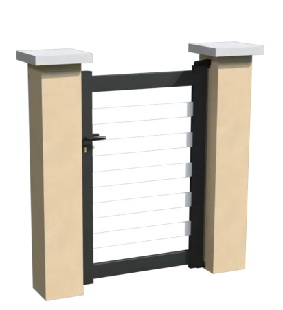 Portillon en aluminium ajouré avec un espacement de 100 mm entre chaque lames pvc horizontales blanches