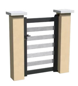 Portillon en aluminium ajouré avec un espacement de 100 mm entre chaque lames pvc horizontales grises