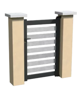 Portillon en aluminium ajouré avec un espacement de 50 mm entre chaque lames pvc horizontales grises