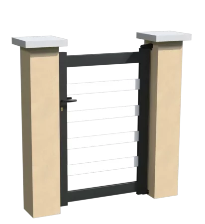 Portillon en aluminium ajouré avec un espacement de 150 mm entre chaque lames pvc horizontales blanches