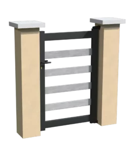 Portillon en aluminium ajouré avec un espacement de 150 mm entre chaque lames pvc horizontales grises